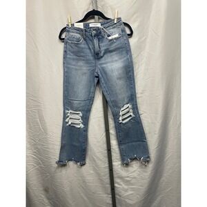 Lovervet Women Light Wash Distressed Cropped Flare Jeans LV1081